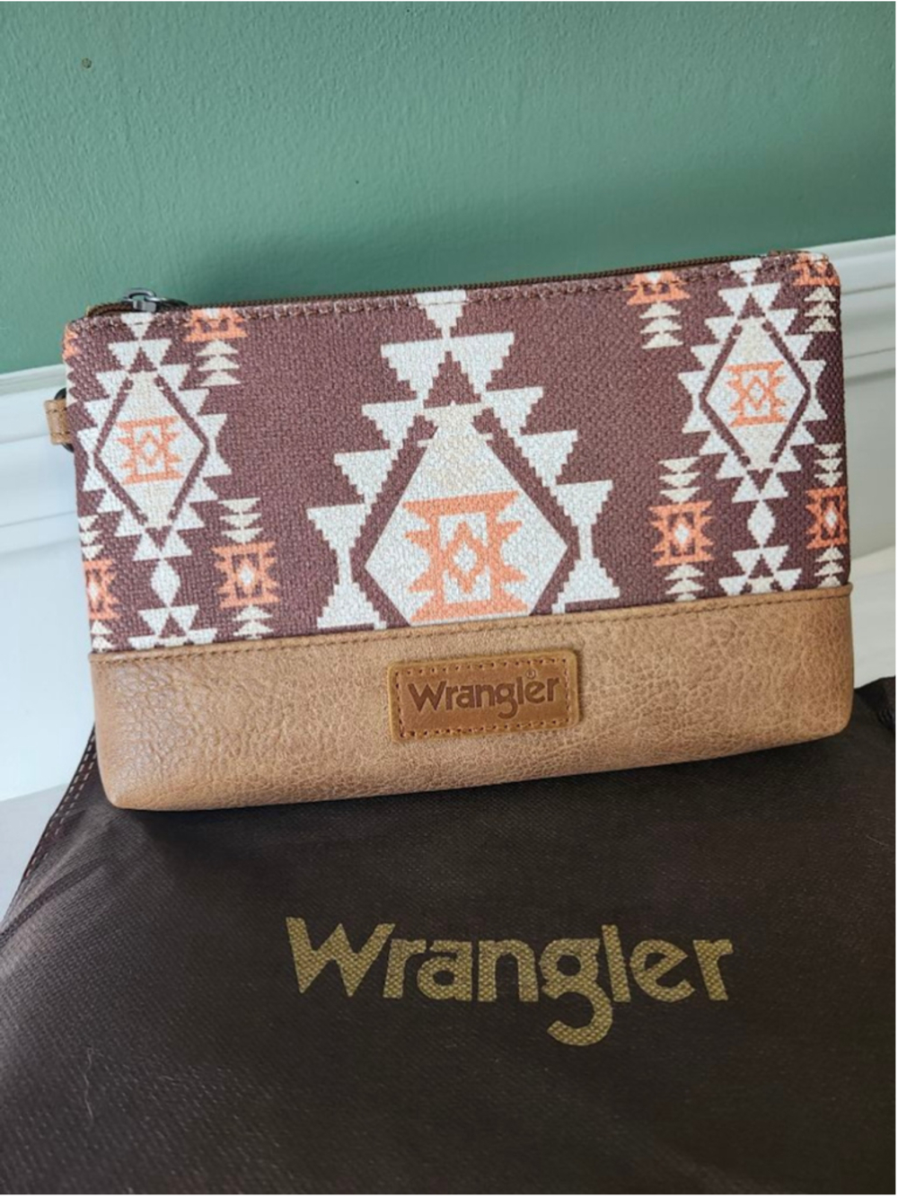 Women's Wrangler Brown & Orange Aztec Clutch Wristlet One Size